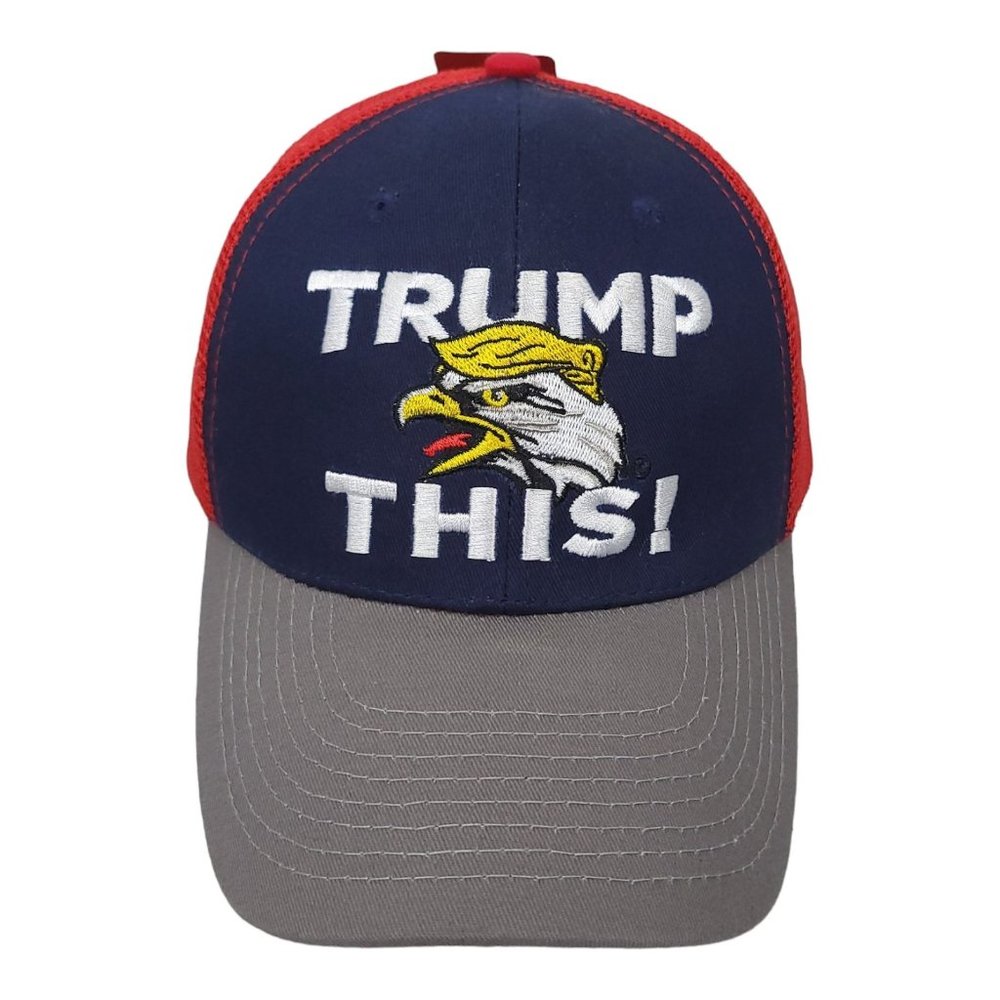 One Shot Trump This Mesh Snapback Cap Trucker Baseball Hat Eagle Blue Gray Red